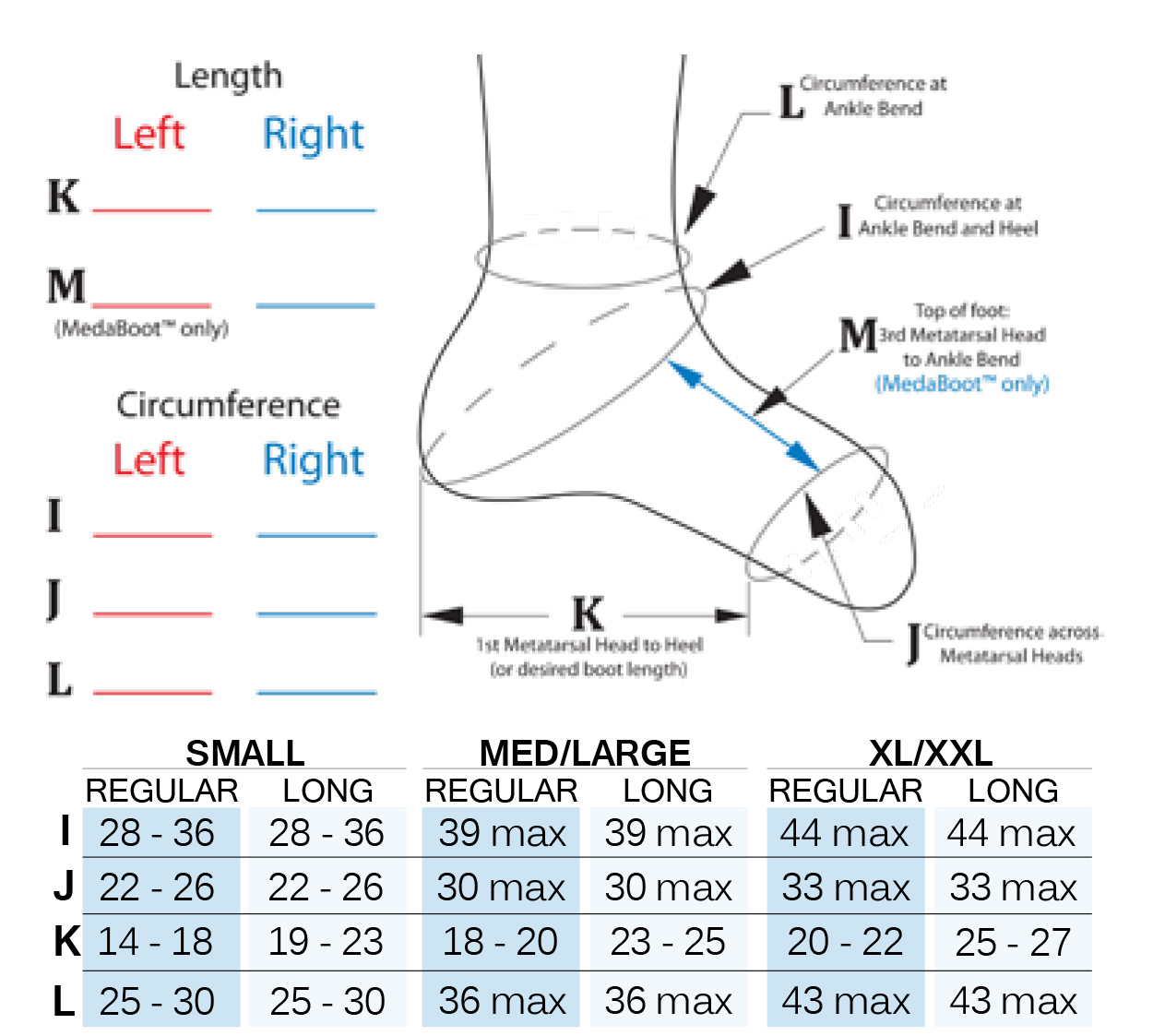 Compreflex Lite Sizing Chart