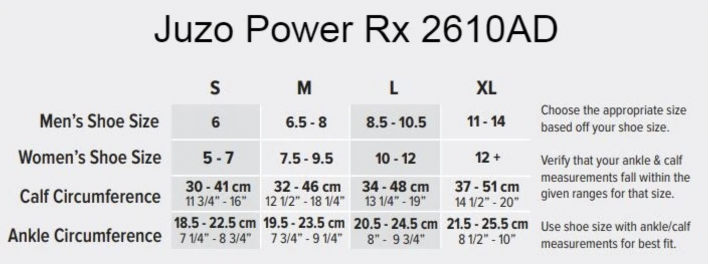 Juzo Power Rx Size Chart