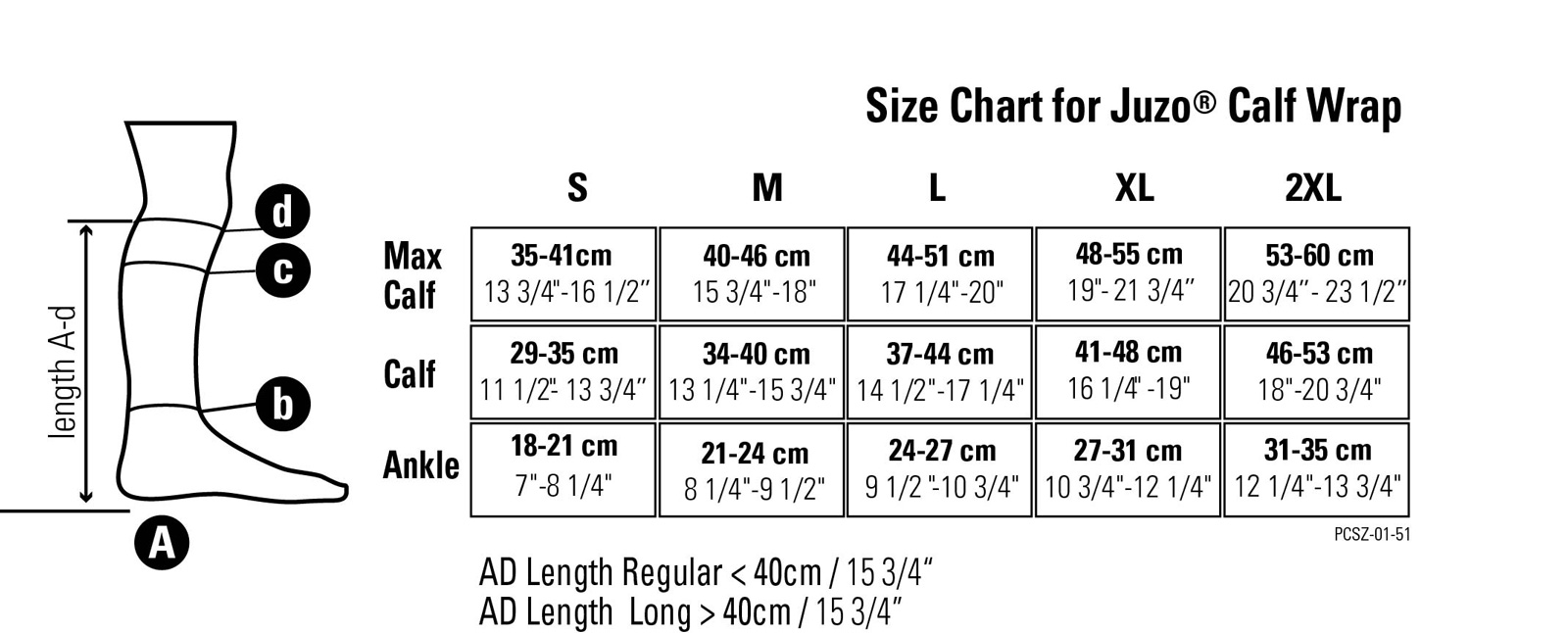 Compreflex Lite Sizing Chart