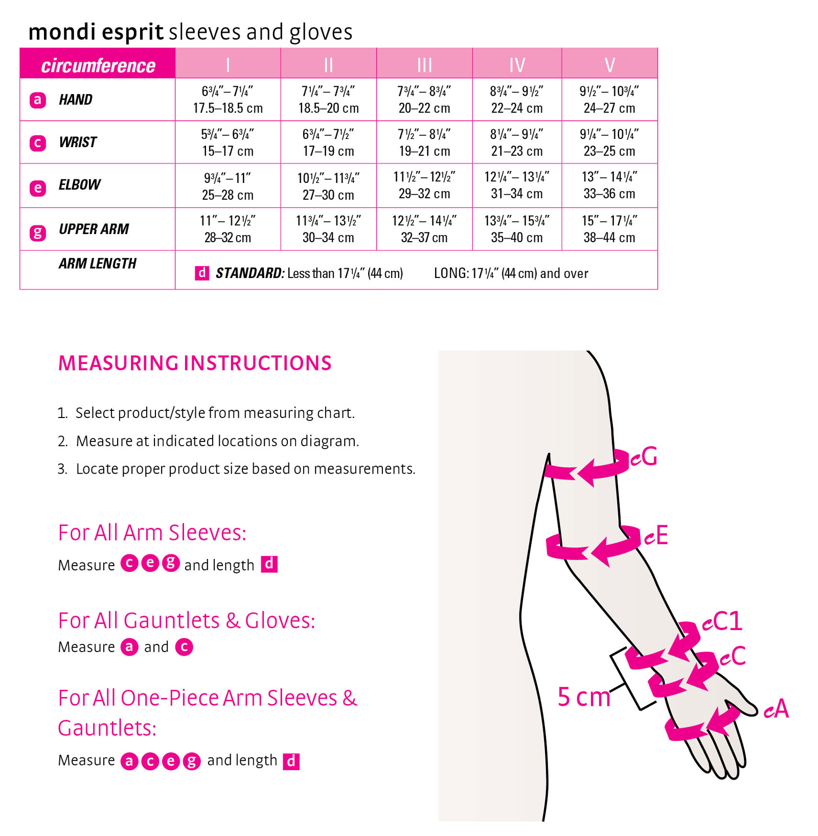 mondi esprit glove size chart