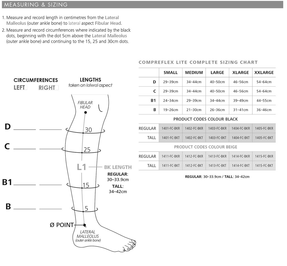 Compreflex Lite Sizing Chart