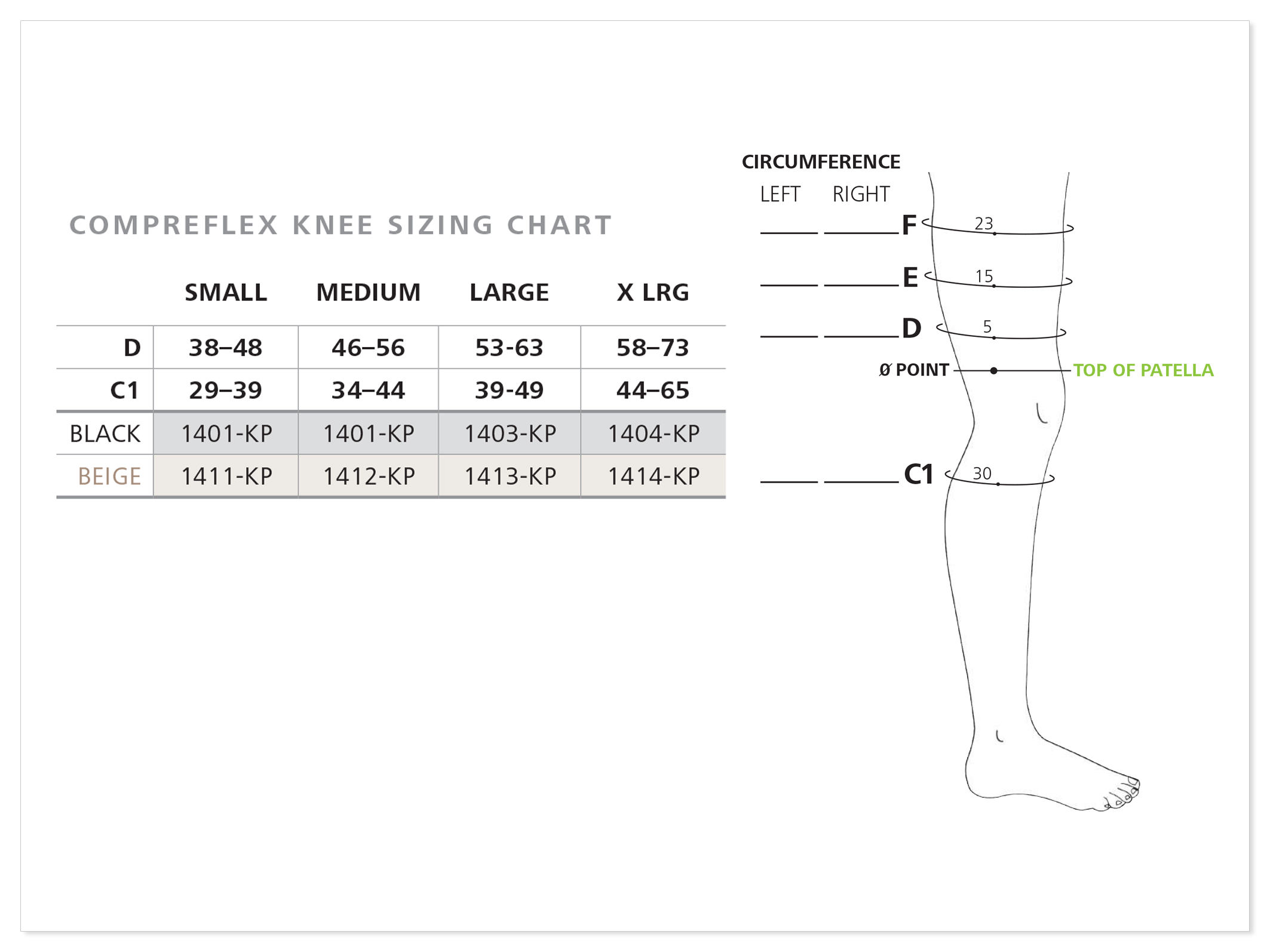 Sigvaris CompreFlex Knee Size Chart