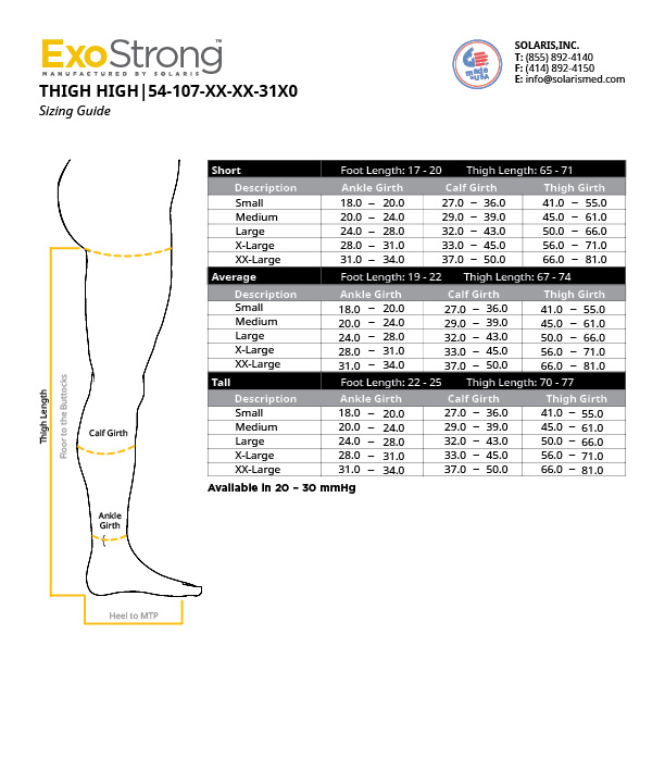 Solaris Ready Wrap Sizing Chart