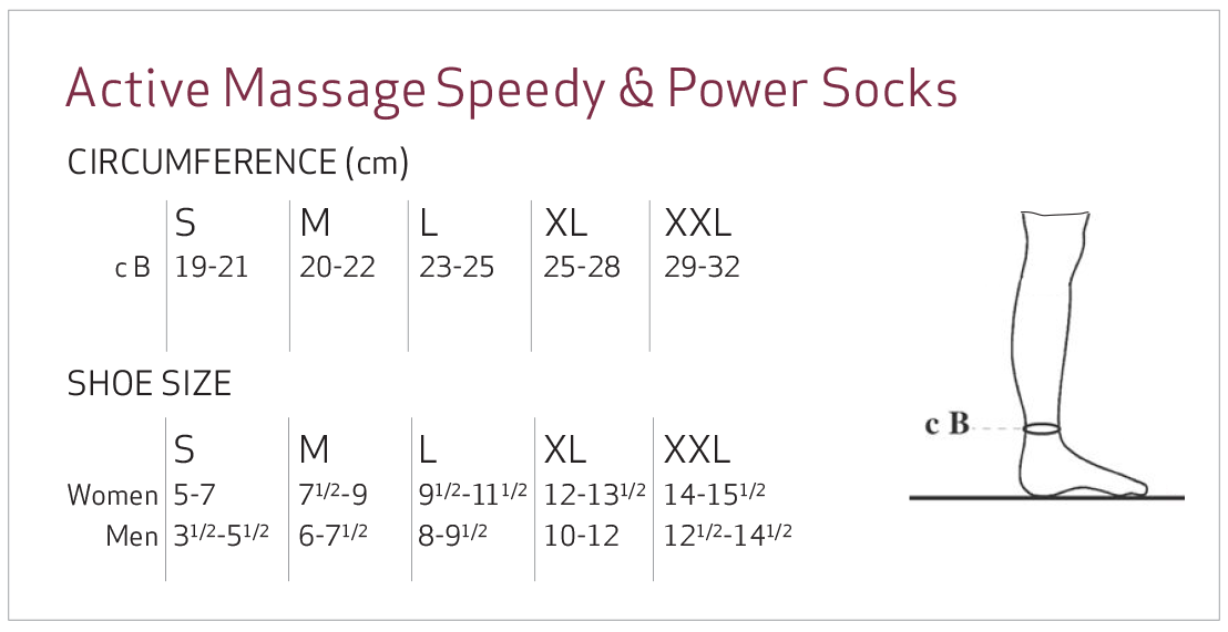 Solidea Active Massage and Power Socks Size Chart