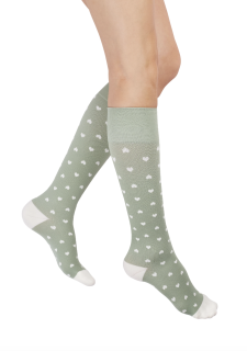 Rejuva Heart Knee High Compression Socks Sage Cream