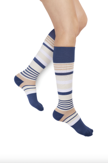 Rejuva Motley Stripe Knee High Compression Socks Navy/Beige