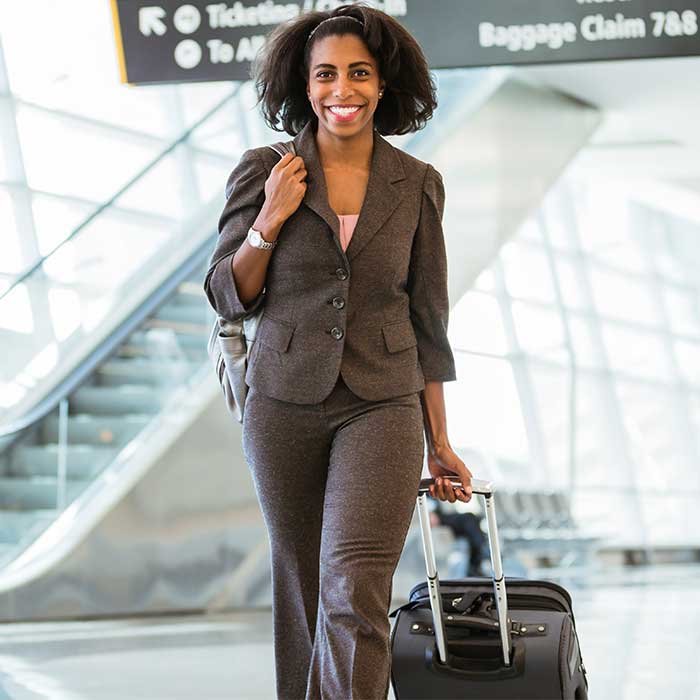 Women in airport with compression socks