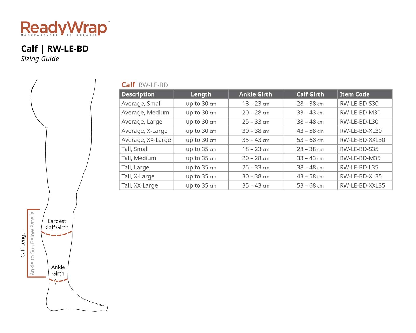 Juzo Calf Wrap Size Chart