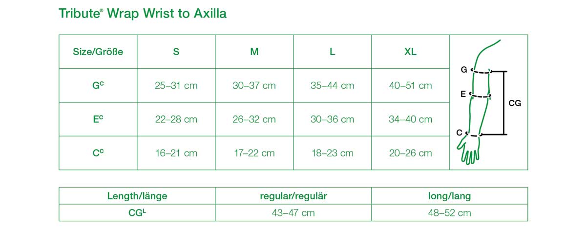 Solaris TributeWrap Arm Size Chart